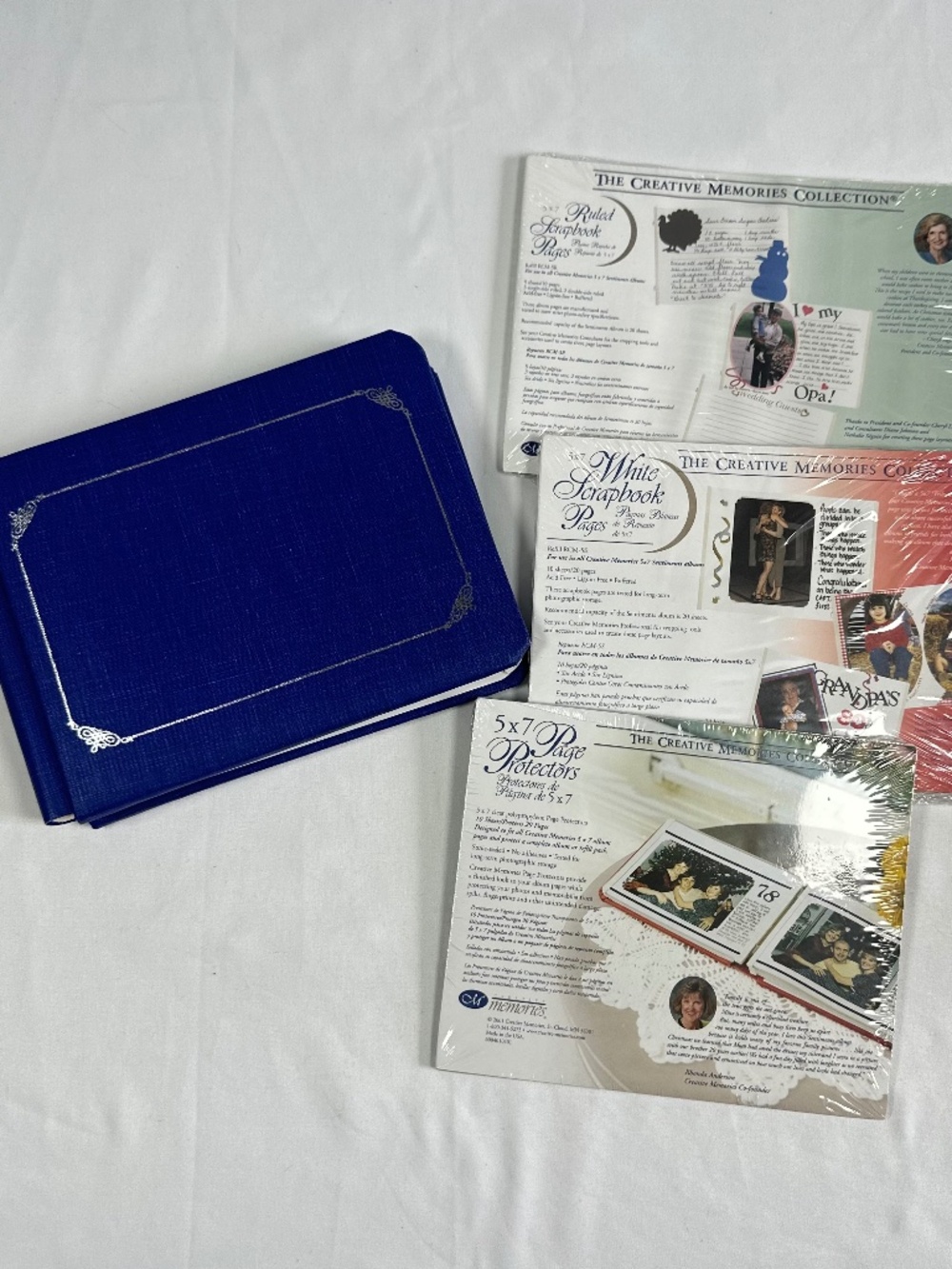 Creative Memories Blue Album White Scrapbook Pages & Protectors Ready To Go 5X7.
